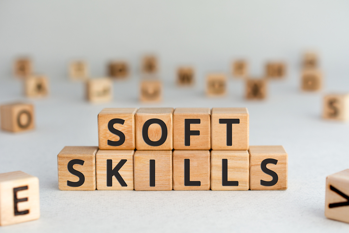 Soft skills - words from wooden blocks with letters